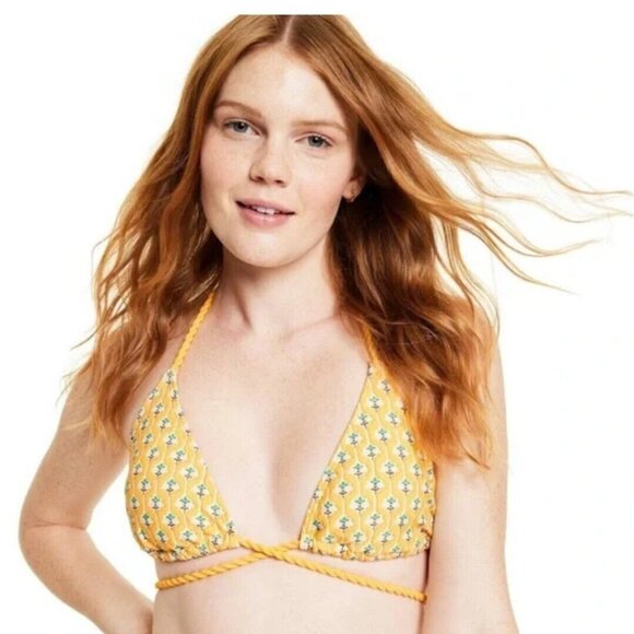 NWT Yellow Patterns String Bikini Top Size L - Picture 2 of 5